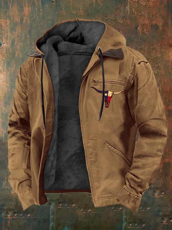 Men's Retro Western Style Multi-Pocket Fleece  Jacket