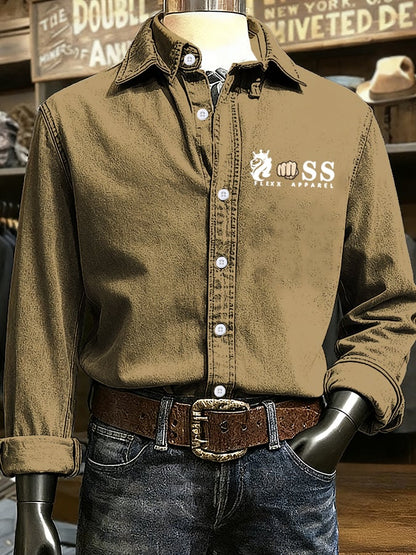 Men's Retro Letter Design Printed Long Sleeve Casual Shirt
