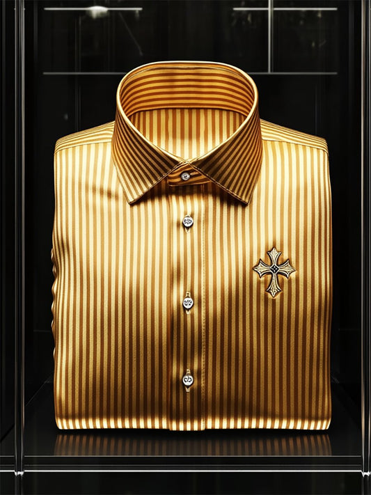 Men's Silk Stripe Luxury Cross Business Long Sleeve Shirt