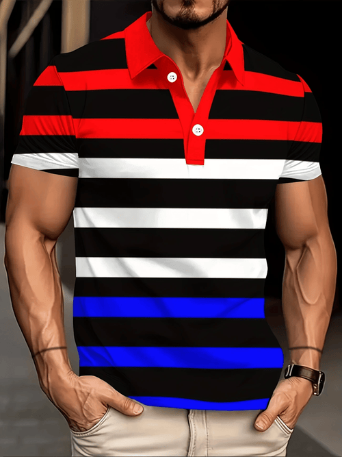 Men's Classic Business Logo Button Short Sleeve Polo Shirt