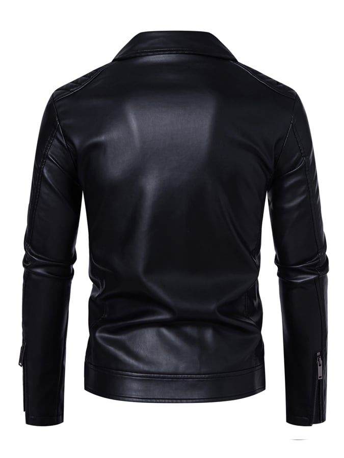 Men'S Stylish Casual Stitching Lapel Motorcycle Leather Jacket