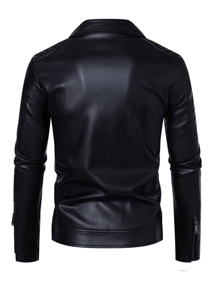 Men'S Stylish Casual Stitching Lapel Motorcycle Leather Jacket