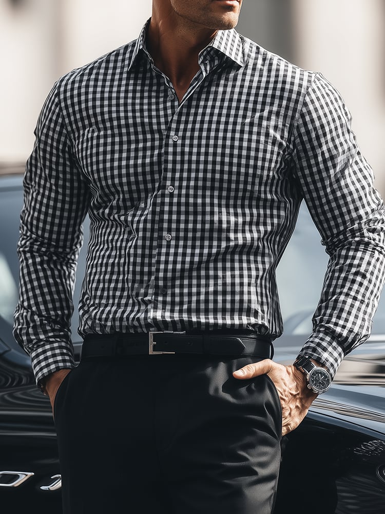 Men's Plaid Casual Printed Long Sleeve Shirt