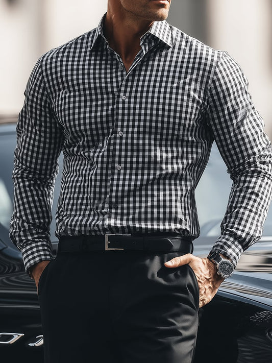 Men's Plaid Casual Printed Long Sleeve Shirt