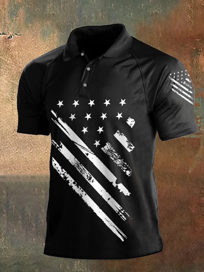 Men's Independence Day American Flag Print Casual Polo