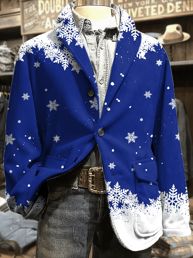 Men's Retro Christmas Art Print Corduroy Casual Jacket