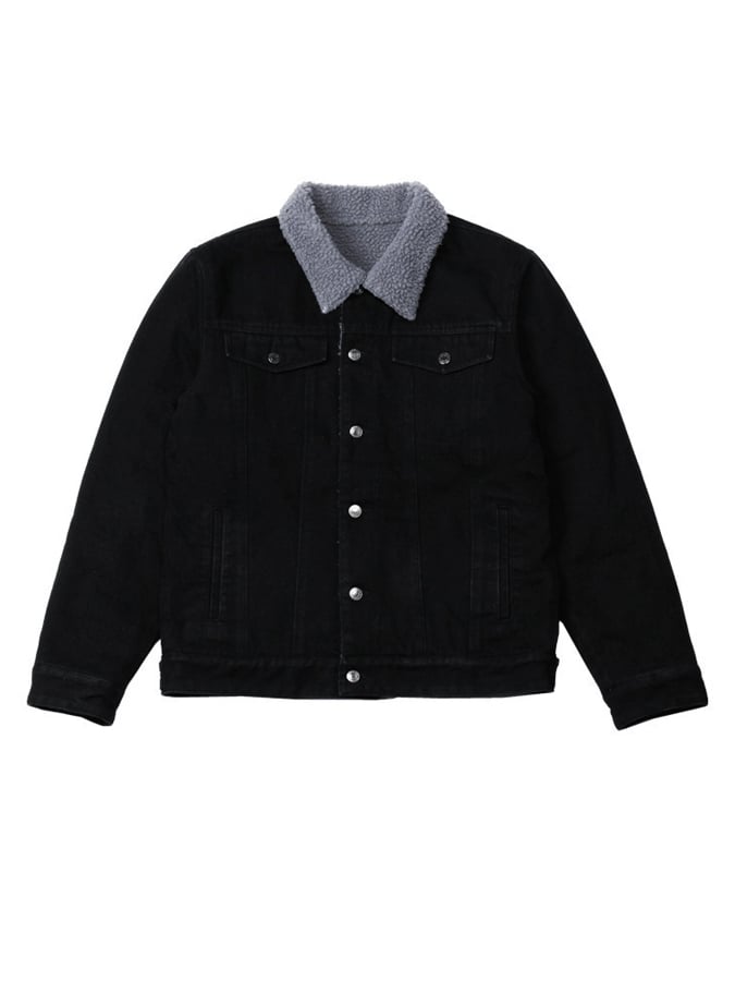 Men's Retro Warm Plush Denim Splicing Warm Jacket