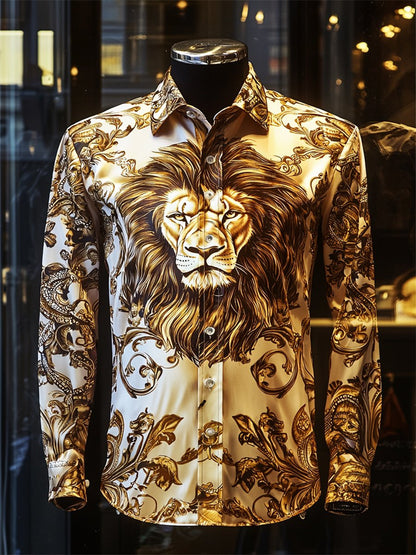 Men's Satin Luxe Lion Long Sleeve Button Down Shirt