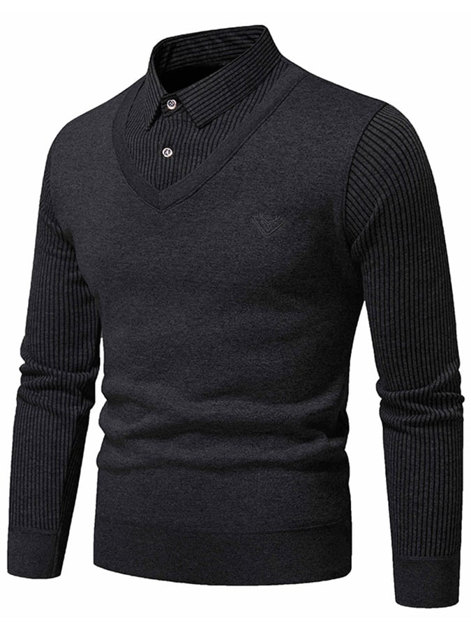 Men's Fashionable Velvet Thickened Warm Fake Two-Piece Sweater