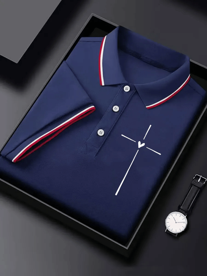 Men's Retro Faith Cross Print Polo Shirt