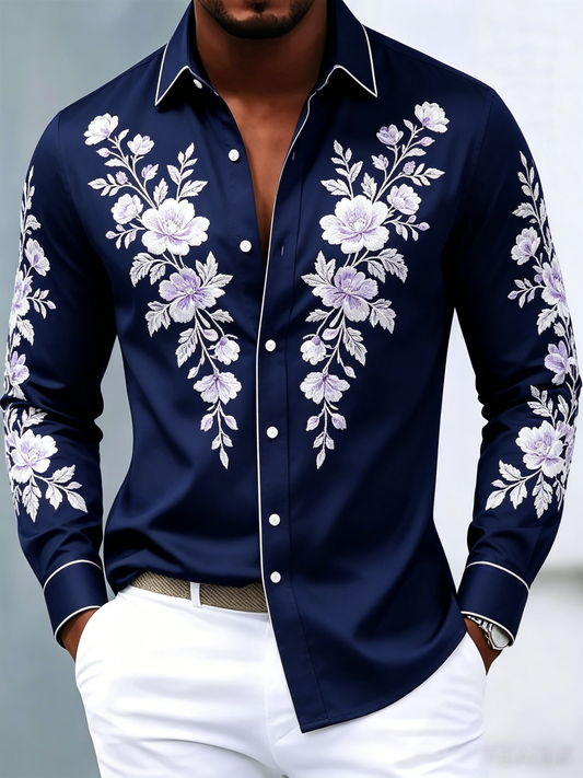 Men's luxury business printed long-sleeved shirt