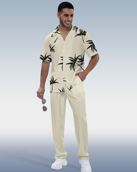 Rianmond Men's Hawaiian Print Short Sleeve Shirt Walking Set 3 Colors 415
