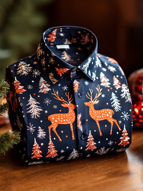 Men's Satin Luxury Christmas Party Long Sleeve Button-Down Shirt