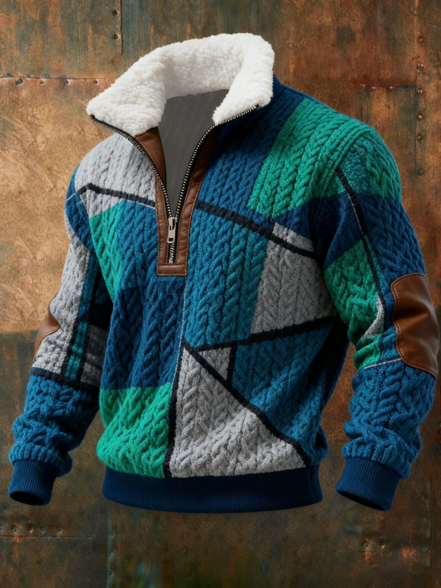 Men's Cable Textured Print Casual Sweatshirt