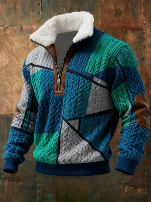 Men's Cable Textured Print Casual Sweatshirt