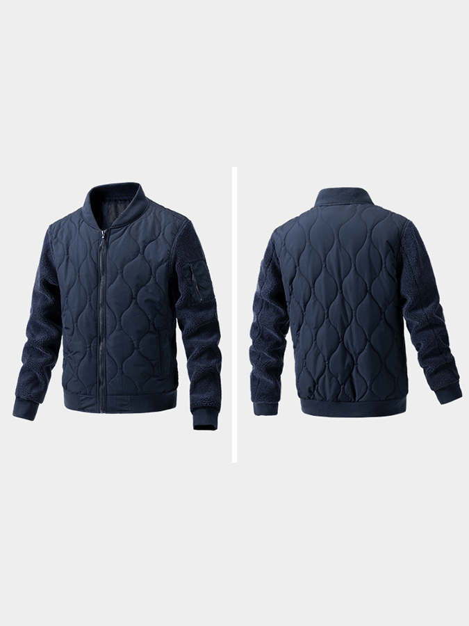 Men's Vintage Pleated Cotton Polar Fleece Patchwork Casual Cotton Jacket