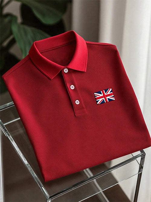 Men's Business Casual Union Jack Button Short Sleeve Polo Shirt