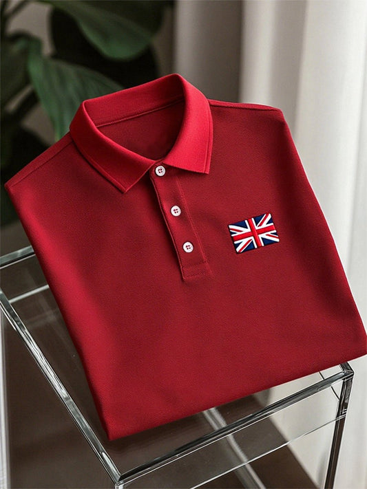 Men's Business Casual Union Jack Button Short Sleeve Polo Shirt