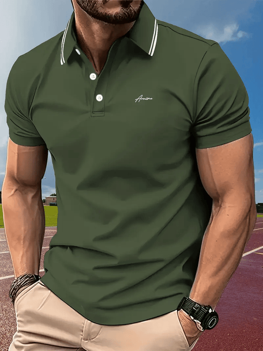 Men's Classic Business Logo Button Short Sleeve Polo Shirt