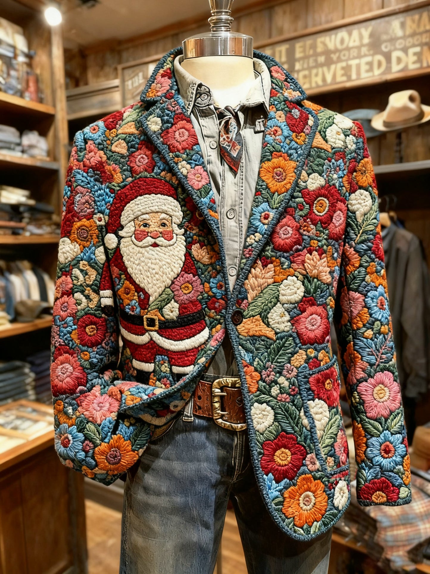 Men's Retro Christmas Print Casual Suit Jacket