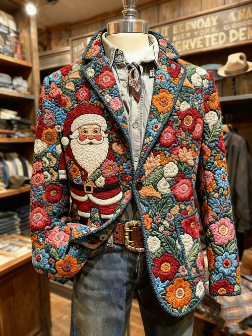 Men's Retro Christmas Print Casual Suit Jacket