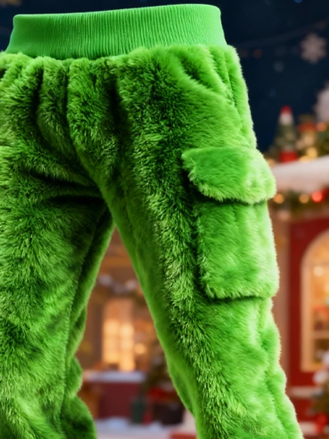 Men's plush Christmas work pants