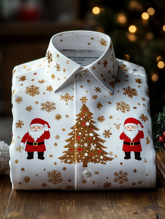 Men's Business Retro Santa Claus Print Long Sleeve Shirt