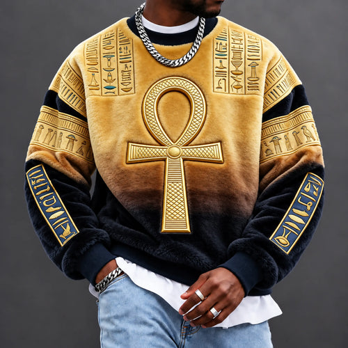 Men's Egyptian Ankh Symbol Plush Crewneck Sweatshirt