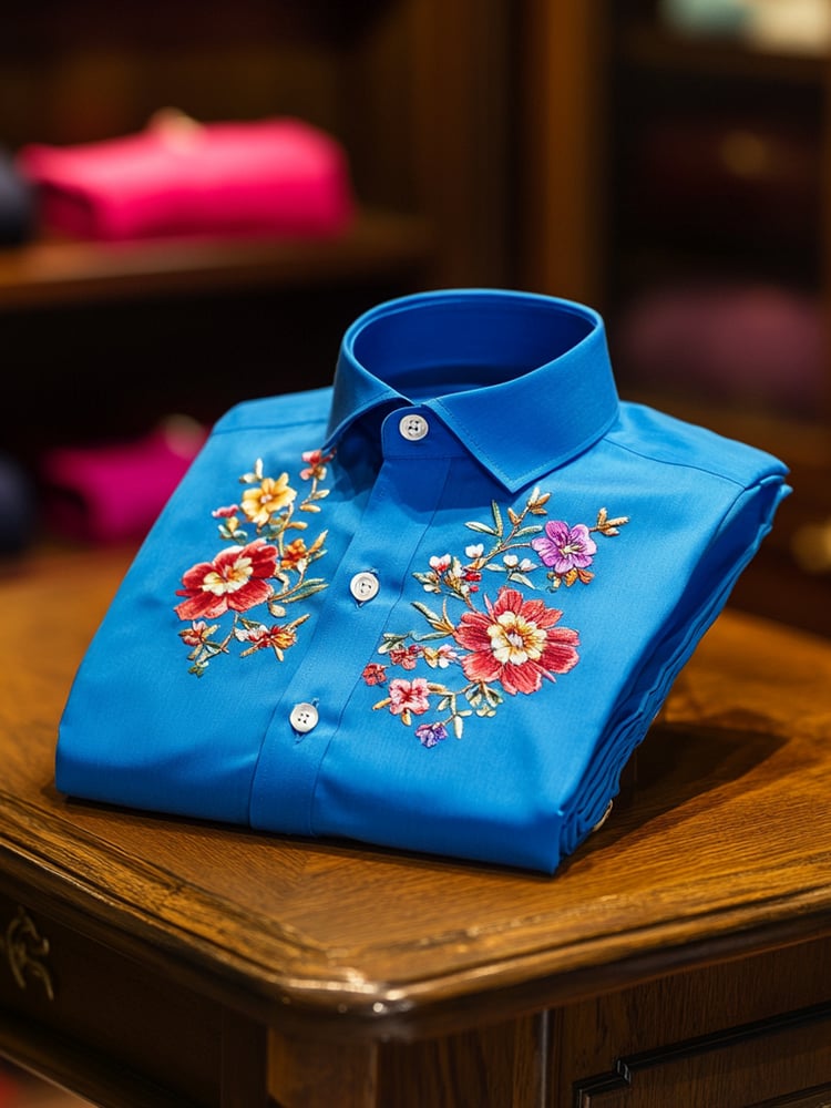 Men's Business Casual Floral Lapel Short Sleeve Shirt