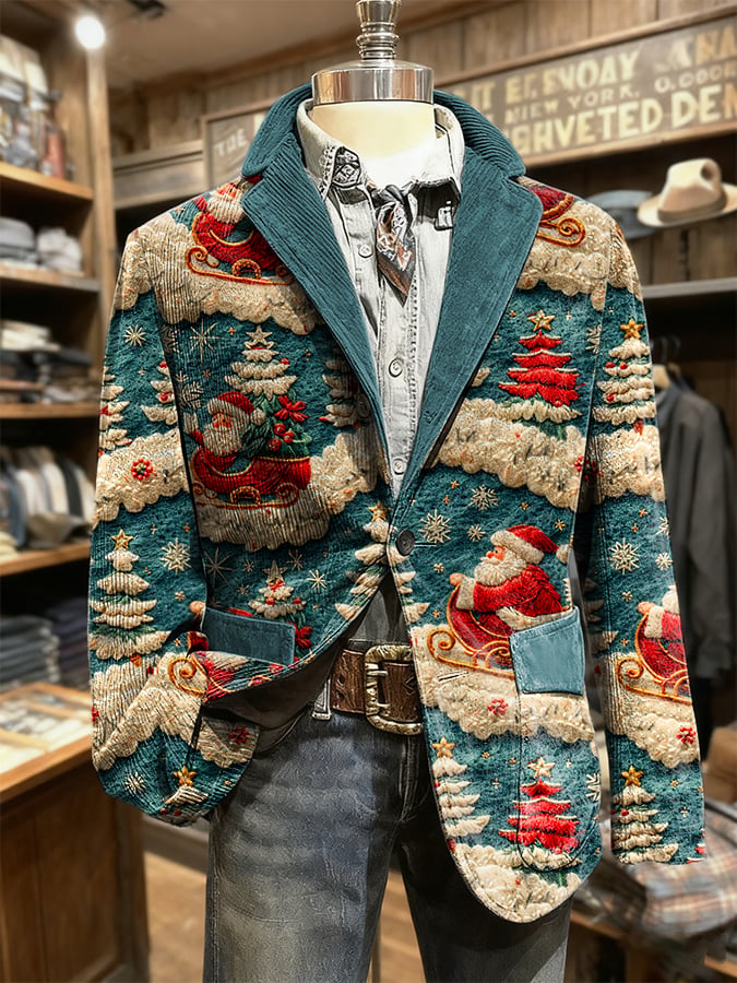 Men's Retro Christmas Art Print Casual Blazer
