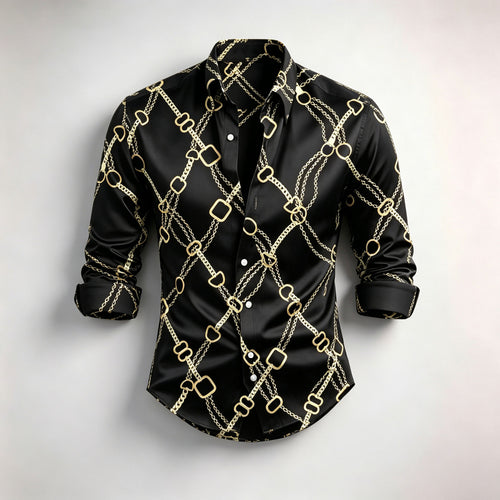 Men's Long-Sleeve Shirt with Diamond Pattern Print