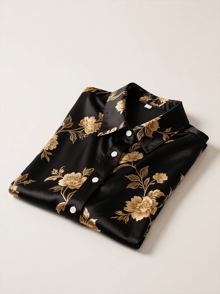 Men's Business Casual Floral Lapel Short Sleeve Shirt