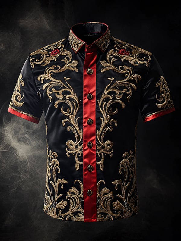Men's Retro Gothic Pattern Short Sleeve Shirt