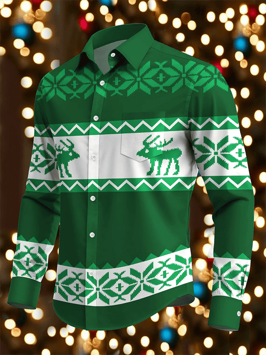 Men's Luxury Christmas Contrast Color Print Long Sleeve Shirt