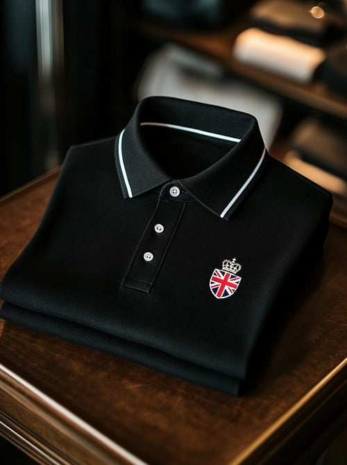 Men's Business Casual Union Jack Button Short Sleeve Polo Shirt