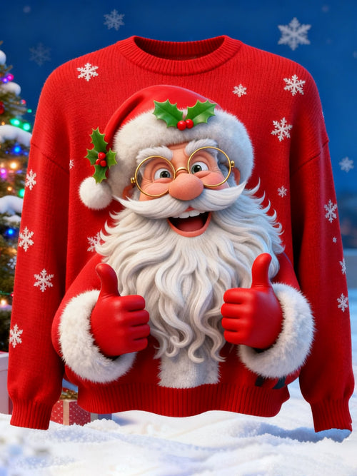 Men's Cartoon Print Ugly Christmas Santa Pullover Sweater