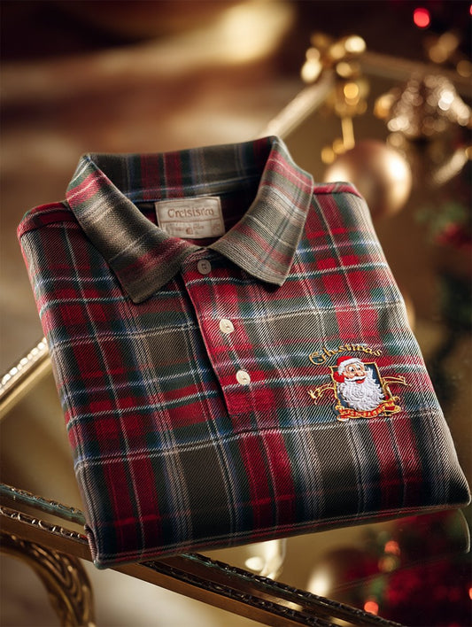Men's Christmas Plaid Long Sleeve Polo Shirt