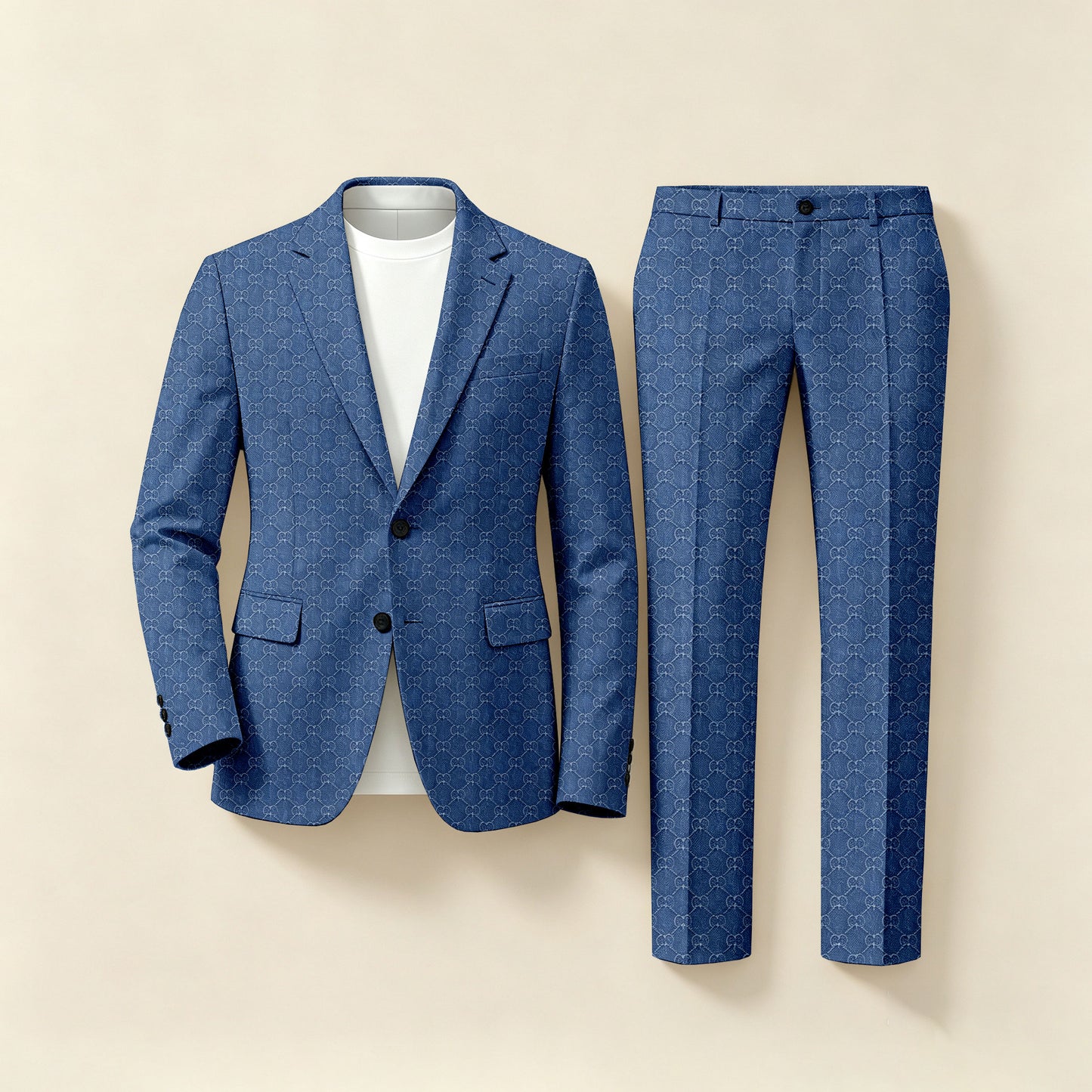Men's Business Diamond-Quilted Long-Sleeve Shirt and Trousers Two-Piece Suit