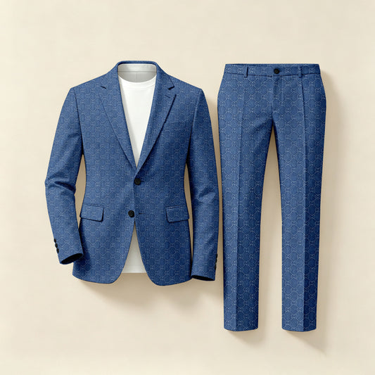 Men's Business Diamond-Quilted Long-Sleeve Shirt and Trousers Two-Piece Suit