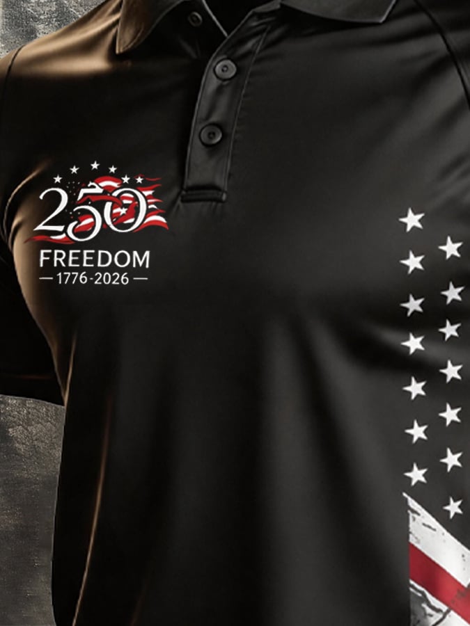 Men's Retro Patriotic Color-Block Short-Sleeve Polo Shirt