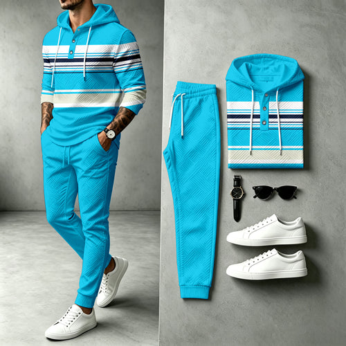 Men's Striped Patchwork Hooded Sweatshirt and Pants Set