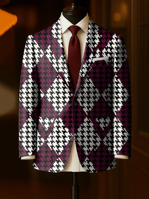 Men's Business Casual Large Pocket Notch Lapel Print Blazers