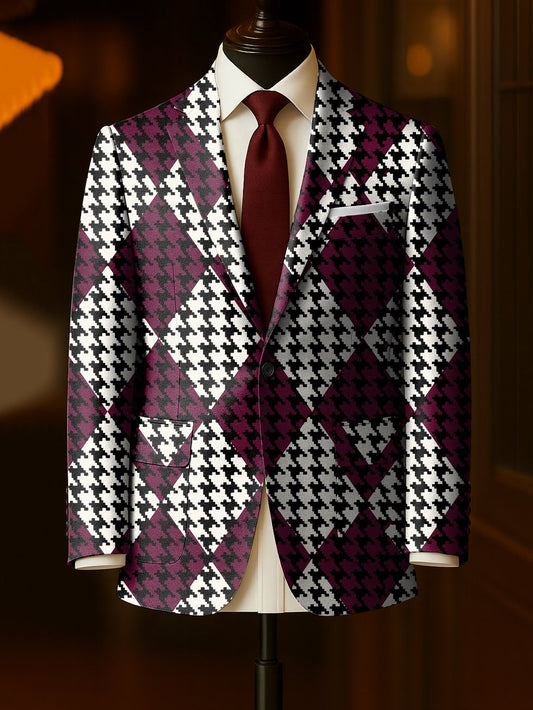Men's Business Casual Large Pocket Notch Lapel Print Blazers
