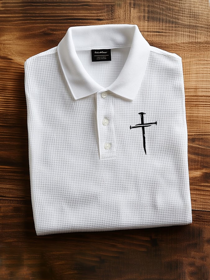 Men'S Faith Cross Print Casual Polo Shirt