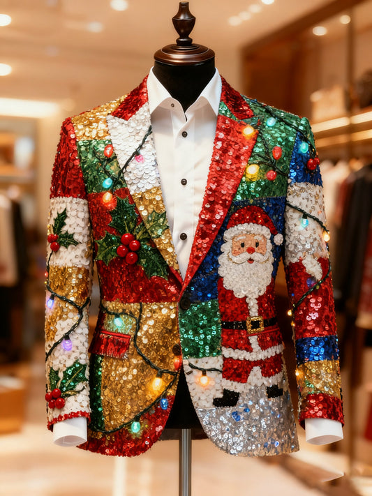 Men's Christmas Casual Print Large Pocket Blazers