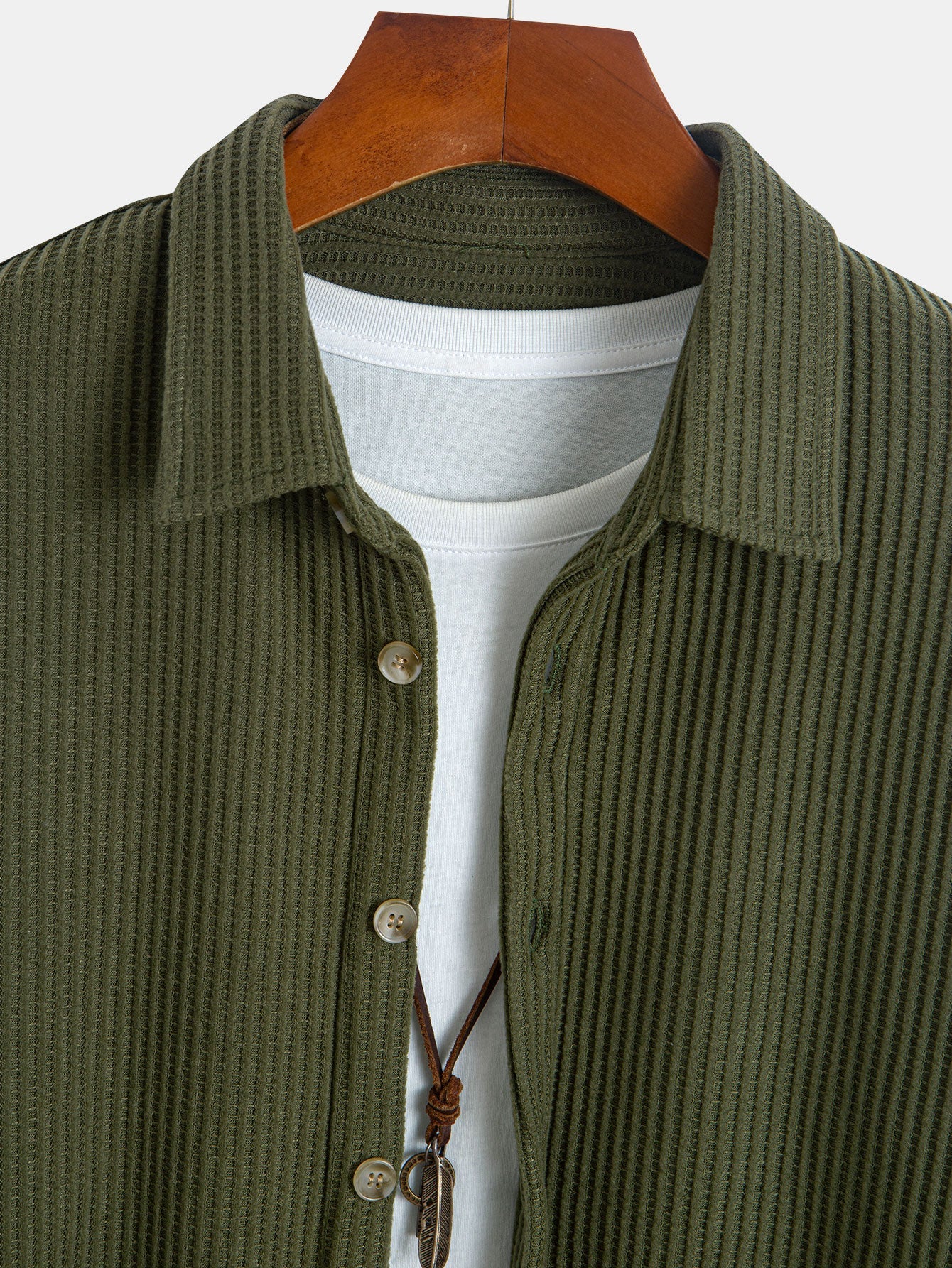 Long Sleeved Waffle Button Up Shirt