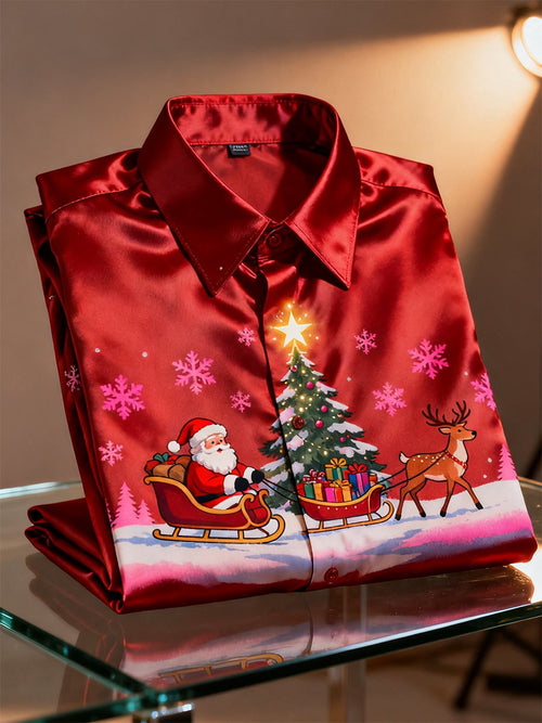 Men's Luxurious Satin Christmas Long Sleeve Shirt