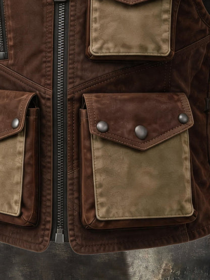 Men's Vintage Multi-Pocket Hooded Zip-Up Vest