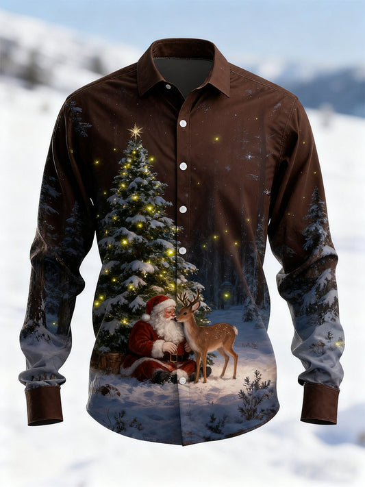 Men's Vintage Christmas Art Long Sleeve Shirt