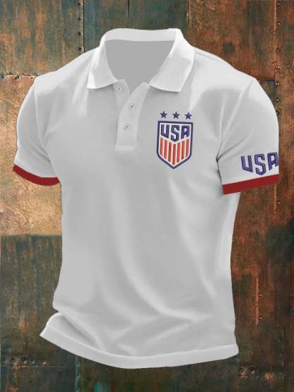 Men'S Independence Day Flag Print Casual Polo Shirt